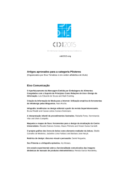 Artigos aprovados para a categoria P&ocirc;steres Eixo