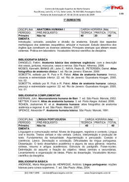 1&ordm; SEMESTRE DISCIPLINA ANATOMIA HUMANA I CARGA