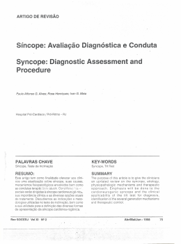 Síncope: Avaliação Diagnóstica e Conduta Syncope: Diagnostic