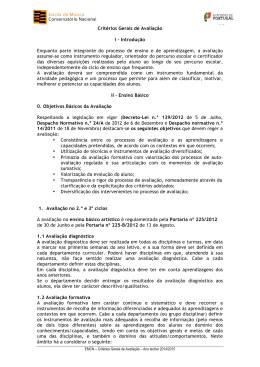 Critérios Gerais de Avaliação I - Escola de Música do Conservatório