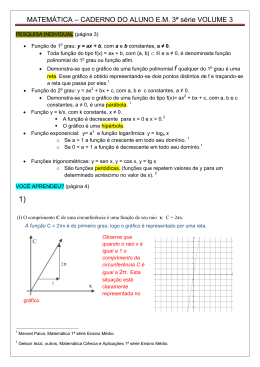 MATEMÁTICA – CADERNO DO ALUNO E.M. 3ª série VOLUME 3