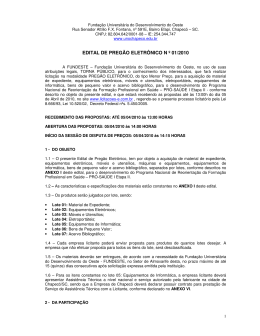 EDITAL DE PREG&Atilde;O ELETR&Ocirc;NICO N &ordm; 01/2010