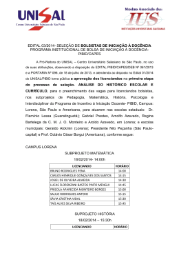 EDITAL 03/2014- SELEÇÃO DE BOLSISTAS DE INICIAÇÃO À