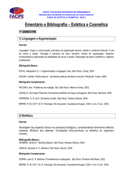 Ement&aacute;rio e Bibliografia &ndash; Est&eacute;tica e Cosm&eacute;tica