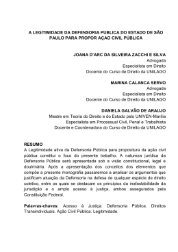 A Legitimidade da Defensoria P&uacute;blica do Estado de S&atilde;o