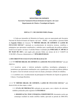 Edital do Pr&ecirc;mio Brasil de Esporte e Lazer de Inclus&atilde;o Social