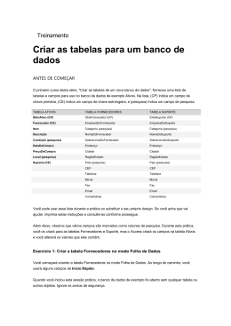 Criar as tabelas para um banco de dados