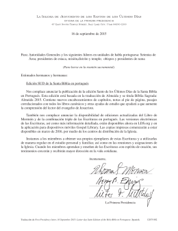 16 de septiembre de 2015 Para: Autoridades Generales y los
