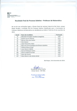 Resultado Final do Processo Seletivo para Professor Substituto de