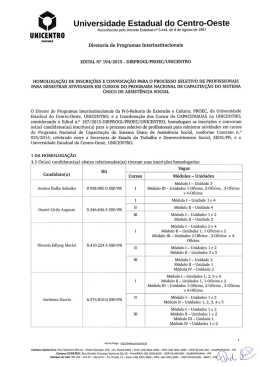 EDITAL N&ordm; 194/2015 &ndash; DIRPROGI/PROEC/UNICENTRO