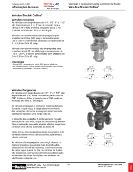 Informa&ccedil;&otilde;es t&eacute;cnicas V&aacute;lvulas e acess&oacute;rios para controle de fluido