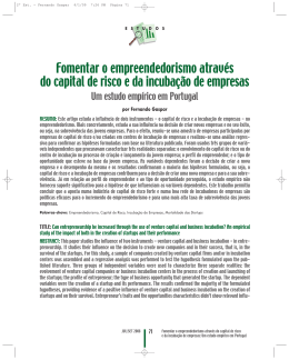 Fomentar o empreendedorismo atrav&eacute;s do capital de risco