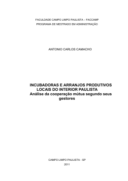 INCUBADORAS E ARRANJOS PRODUTIVOS LOCAIS DO