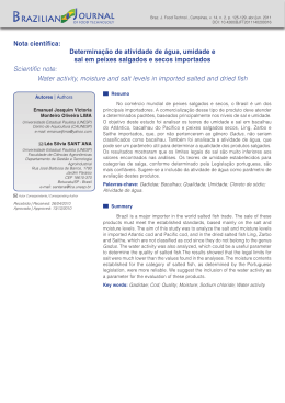 Determina&ccedil;&atilde;o de atividade de &aacute;gua, umidade e sal em peixes