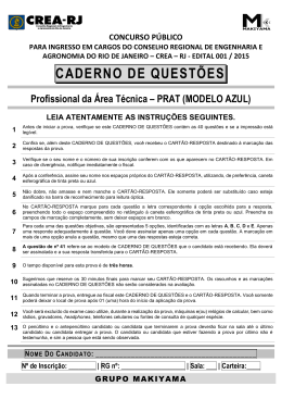 caderno de quest&otilde;es &ndash; modelo azul - Crea-RJ