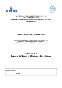 Prova Escrita Caderno de Quest&otilde;es Objetivas e