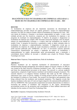 diagn&oacute;stico das incubadoras de empresas afiliadas &agrave;