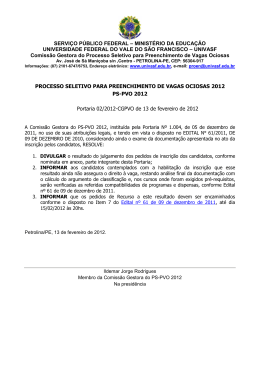 Portaria n&ordm; 02/2012 &ndash; Julgamento das inscri&ccedil;&otilde;es - SRCA