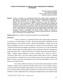 LEITURA DO PROFESSOR, LEITURA DO ALUNO