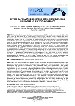 estudo da rela&ccedil;&atilde;o do f&oacute;sforo com a bioacumula&ccedil;&atilde;o de