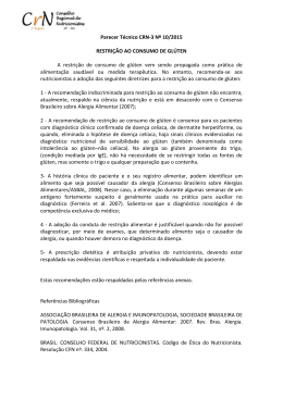 Parecer Técnico CRN-3 Nº 10/2015 RESTRIÇÃO AO CONSUMO