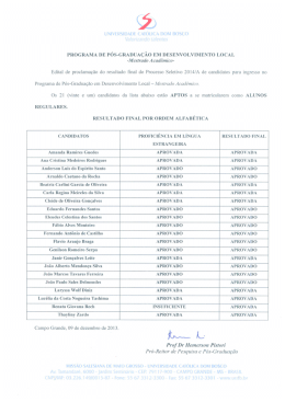 Resultado Final Processo Seletivo 2014/A