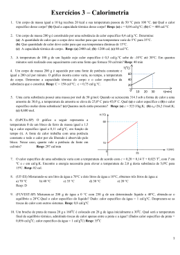 Exercícios 3 – Calorimetria