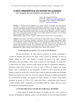 A ARTE ORGAN&Iacute;STICA DO ESTADO DE ALAGOAS: Um resgate de