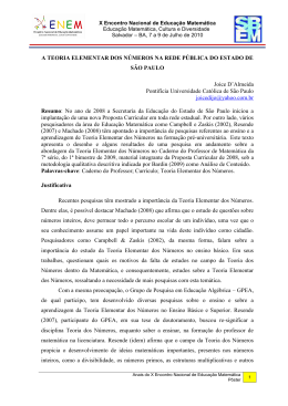 a teoria elementar dos n&uacute;meros na rede p&uacute;blica do estado de s&atilde;o