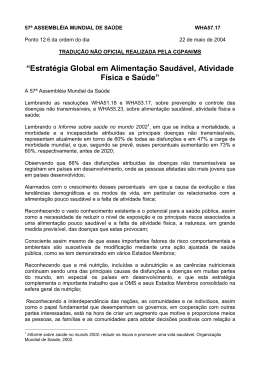 Estrat&eacute;gia Global em Alimenta&ccedil;&atilde;o Saud&aacute;vel, Atividade F&iacute;sica e Sa&uacute;de