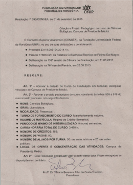 Cria&ccedil;&atilde;o e PPC do curso de Ci&ecirc;ncias Biol&oacute;gicas, Campus de