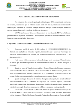 NOTA DE ESCLARECIMENTO 001/2014 – PROEN/IFPA Aos