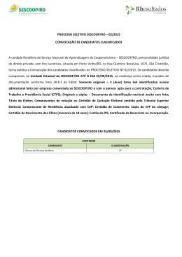 PROCESSO SELETIVO SESCOOP/RO – 02/2015 CONVOCAÇÃO