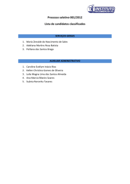 Processo seletivo 001/2012 Lista de candidatos classificados