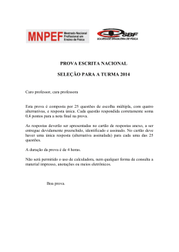 PROVA ESCRITA NACIONAL SELE&Ccedil;&Atilde;O PARA A TURMA 2014