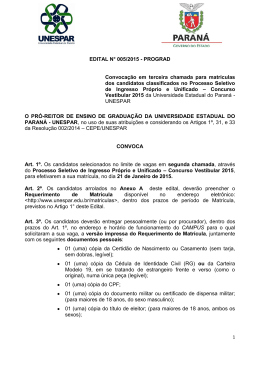 EDITAL N&deg; 005/2015 - PROGRAD Convoca&ccedil;&atilde;o em terceira