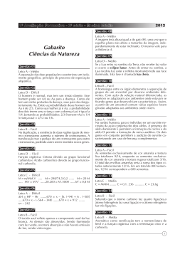 Gabarito Ci&ecirc;ncias da Natureza