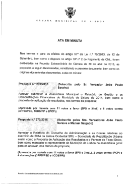 Aprova&ccedil;&atilde;o C&acirc;mara Municipal de Lisboa do Relat&oacute;rio e