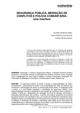 Seguran&ccedil;a P&uacute;blica, media&ccedil;&atilde;o de conflitos e pol&iacute;cia comunit&aacute;ria