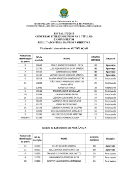 EDITAL 172/2013 CONCURSO P&Uacute;BLICO DE PROVAS E T&Iacute;TULOS
