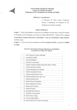 Edital 011/2015-PCS Homologa&ccedil;&atilde;o das inscri&ccedil;&otilde;es e local da prova