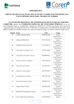 edital de divulga&ccedil;&atilde;o da rela&ccedil;&atilde;o de candidatos inscritos nas cotas