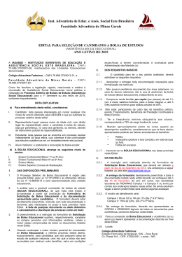 EDITAL PARA SELE&Ccedil;&Atilde;O DE CANDIDATOS A BOLSA
