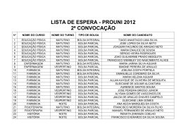 LISTA DE ESPERA - PROUNI 2012 2ª CONVOCAÇÃO