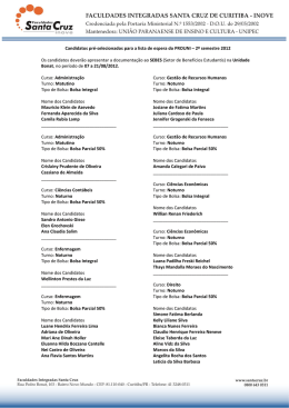 Candidatos pré-selecionados para a lista de espera do PRO U N I