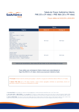 M Tabela de Preços SulAmérica Odonto SUIAméfiCa PME (03 a 29