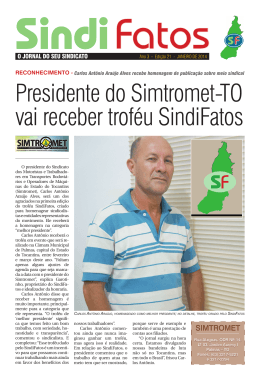 Presidente do Simtromet-TO vai receber troféu SindiFatos