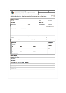 FICHA do CeC&reg; - Cadastro eletr&ocirc;nico de Contribuintes