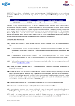 Comunicado nº 03/ 2015 – SEBRAE/PR O SEBRAE/PR