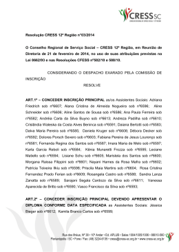 Resolução CRESS 12ª Região n°03/2014 O Conselho Regional de